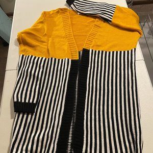 Yellow/Black Color Block Open Cardigan - Women